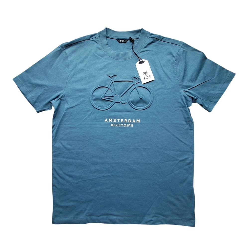 FOX Originals Amsterdam Biketown Men's‎ T-Shirt Blue Crew Neck Graphic Tee M